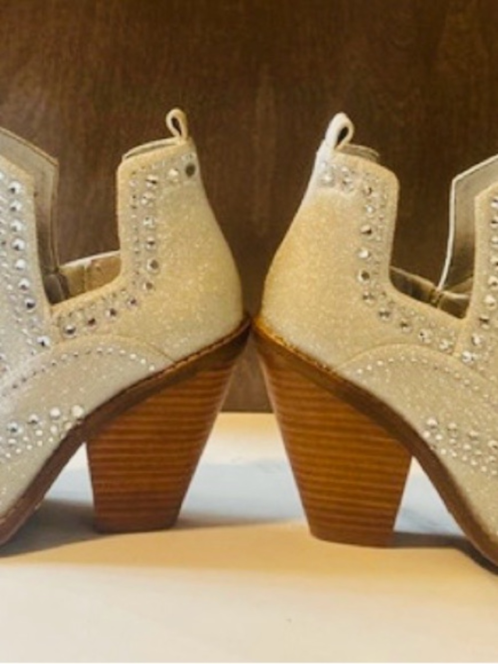 NWOT. Sparkle Cutout Western Booties in Cream. Never worn